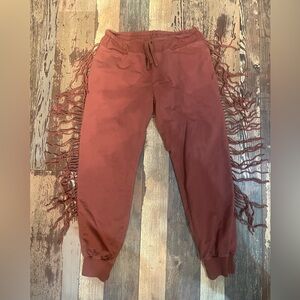 Kittenish Fringe Joggers - Rust